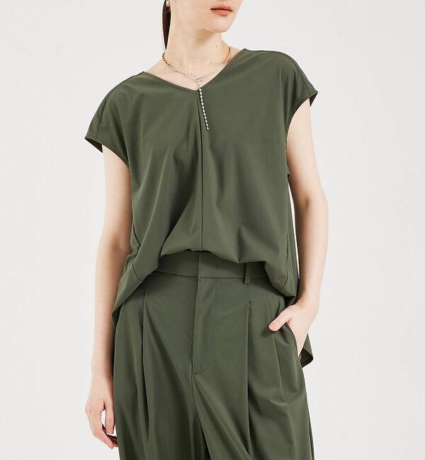 qualite「クールトリコットブラウス」|シャツ・ブラウス|カーキ