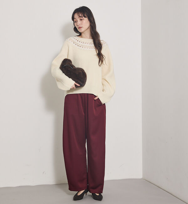 qualite「【気品あるツヤ感】ジョーゼットサテンワイドパンツ」|その他|