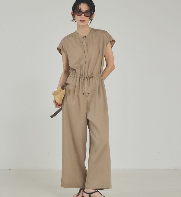 qualite「【接触冷感】リネンブレンドドロストオールインワン【予約】」|オールインワン|