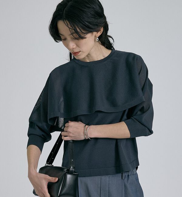 qualite「【ケープ&times;タンクの2WAY仕様】シアーケープニット」|シャツ・ブラウス|