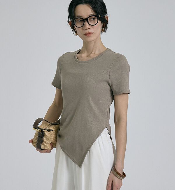 qualite「【大人ラメ&times;スリット】ラメテレコTシャツ」|Tシャツ・カットソー|