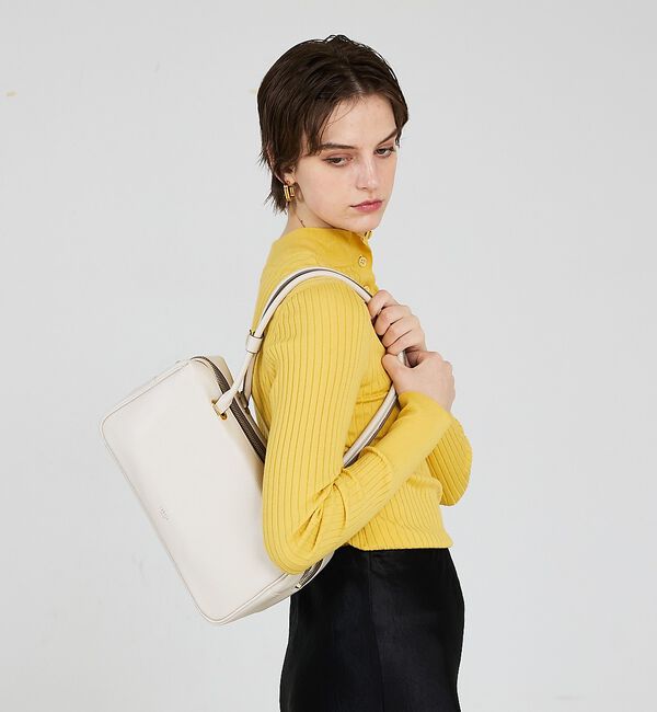 LOWELL things「Raffy/レザースクエアボストン」|ボストンバッグ|アイボリー