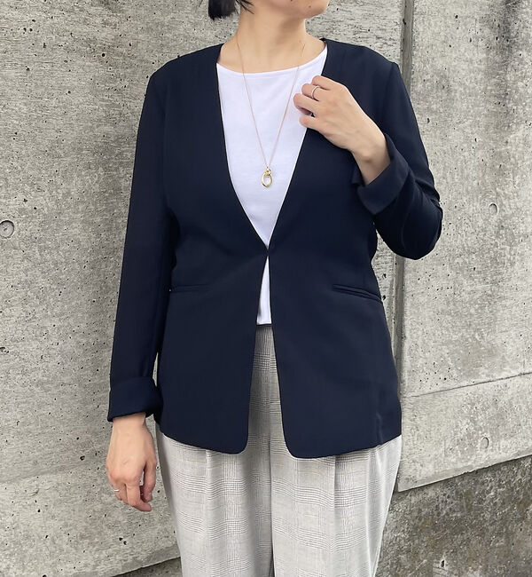 abahouse mavie「ノーカラーライトジャケット」|ノーカラージャケット|ダークネイビー