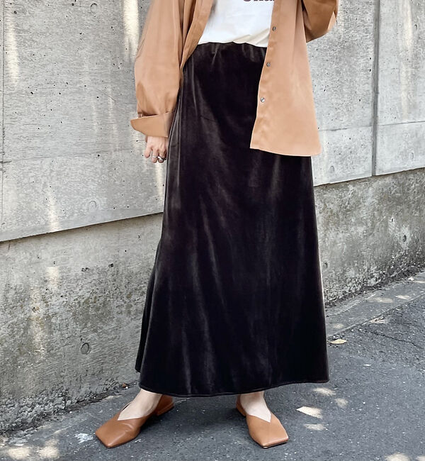 abahouse mavie「ベロア&プリントマーメイドスカート」|スカート|チャコールグレー