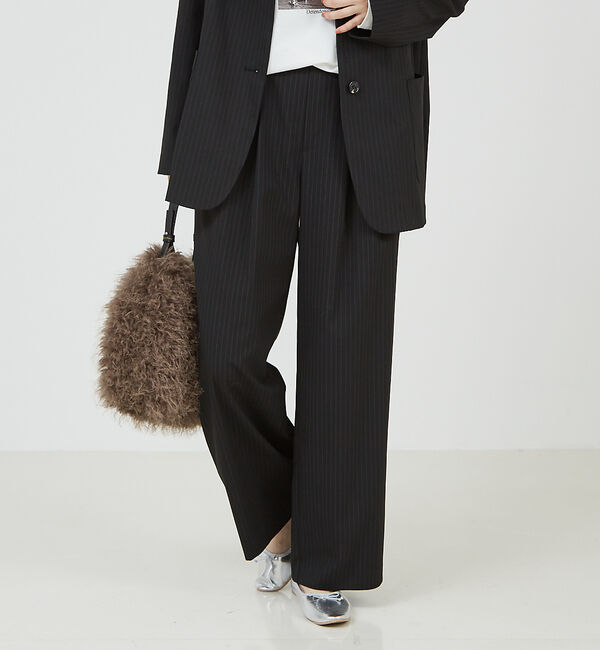 abahouse mavie「【セットアップ対応】ピンストライプ＆無地タックワイドパンツ」|その他|ブラック