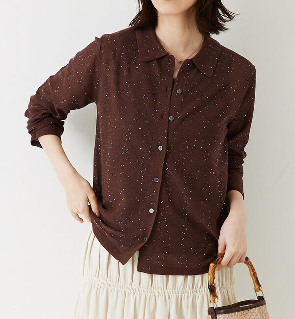 abahouse mavie「【アンサンブル対応】スパンコールシアーニットシャツ」|ニット・セーター|ブラウン