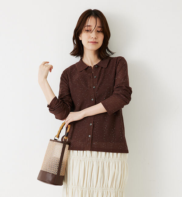abahouse mavie「【アンサンブル対応】スパンコールシアーニットシャツ」|ニット・セーター|