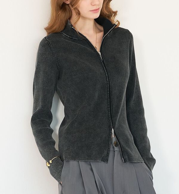 abahouse mavie「Wジップリブハイネックカーデ」|カーディガン|ブラック