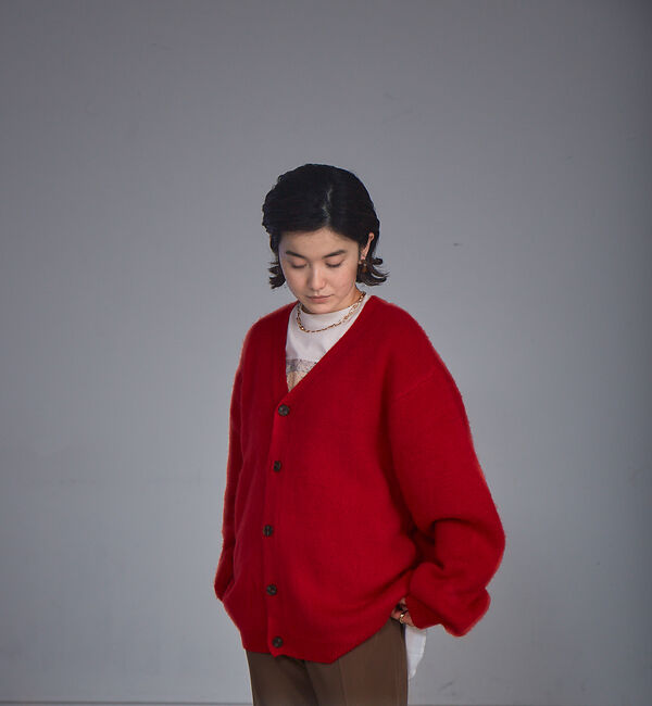 NOMINE「モヘアライク シャギーオーバーサイズ カーディガン レディース」|カーディガン|レッド
