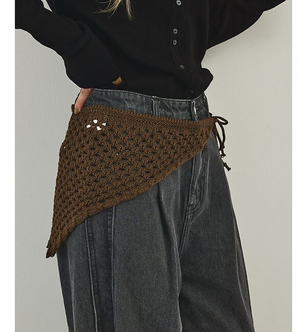 NOMINE「【Stuart Austin】透かし編み クロシェニット スカーフ」|バンダナ・スカーフ|ダークブラウン