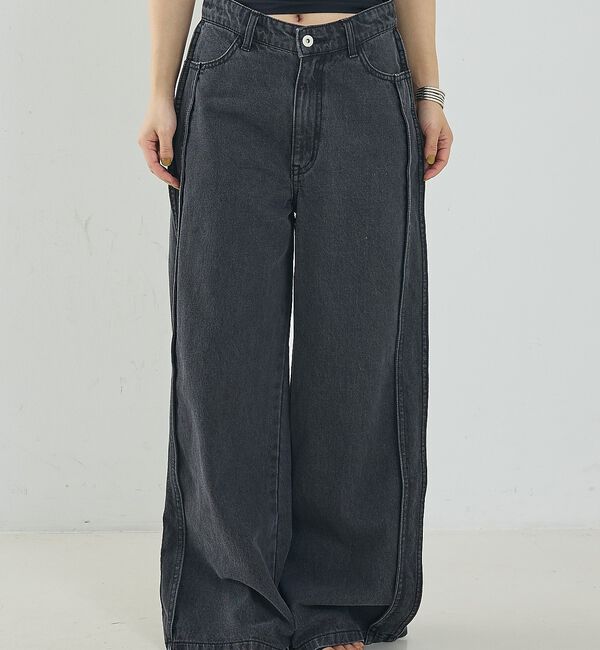 NOMINE「サイドライン ワイド デニムパンツ」|デニム|