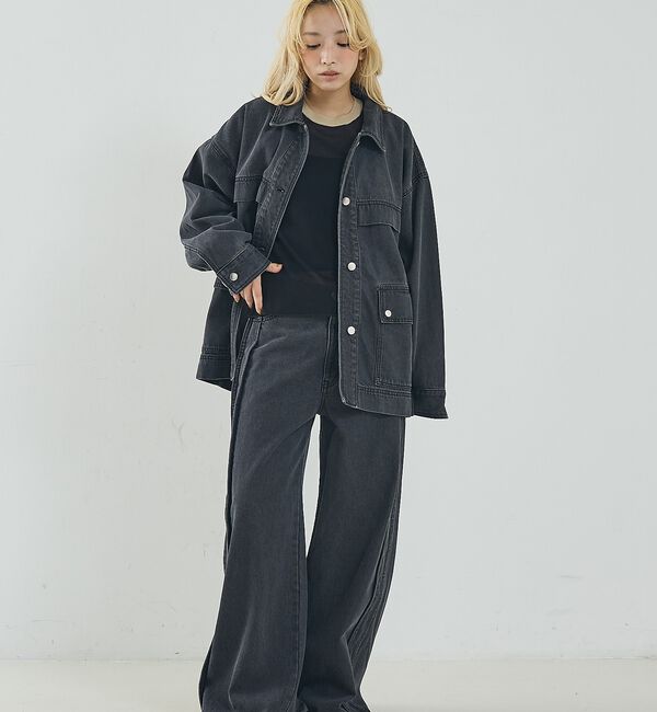 NOMINE「サイドライン ワイド デニムパンツ」|デニム|