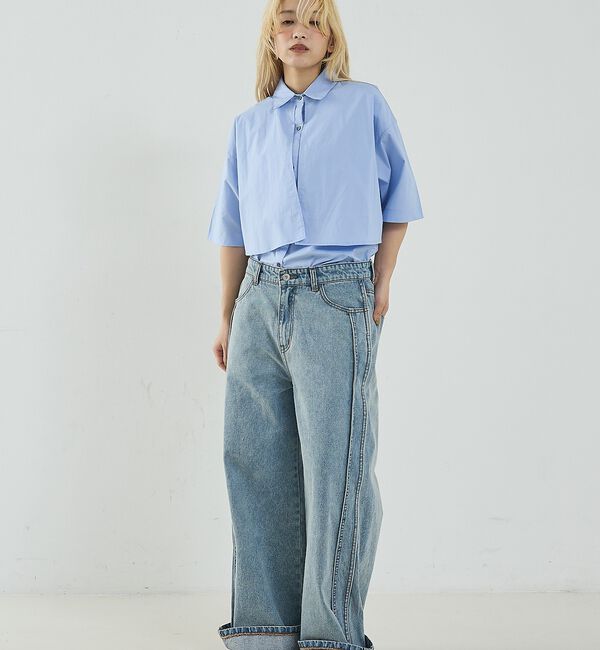 NOMINE「サイドライン ワイド デニムパンツ」|デニム|