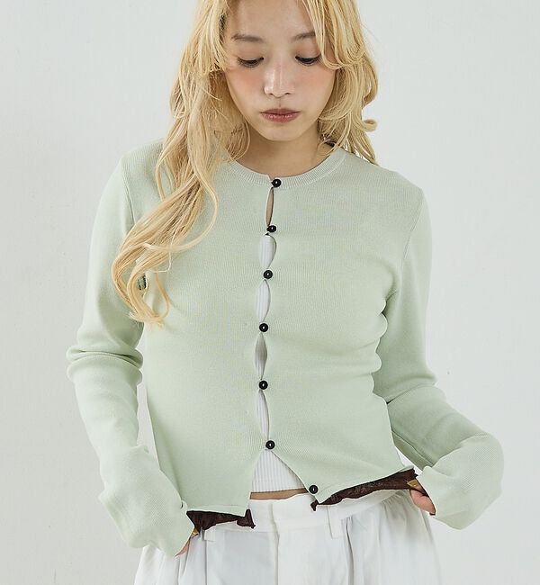 NOMINE「バイカラーコンパクトカーディガン」|カーディガン|グリーン