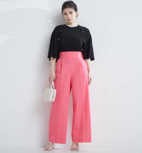 TIARA「センタープレスワイドパンツ」|スラックス|ピンク