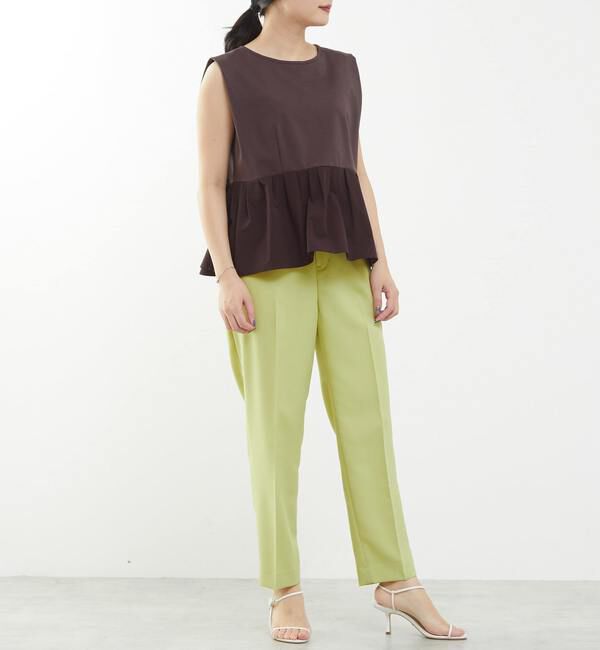 TIARA「ベルテッドハイウエストテーパードパンツ（セットアップ可）」|スラックス|