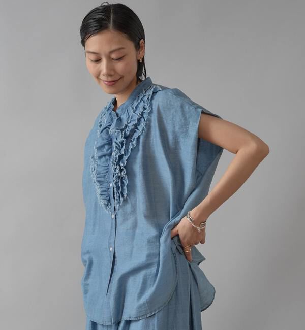 Liesse「テンセルシアーデニムフリルブラウス」|シャツ・ブラウス|
