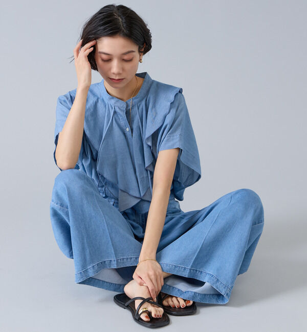 Liesse「シアーデニムフリルブラウス」|シャツ・ブラウス|