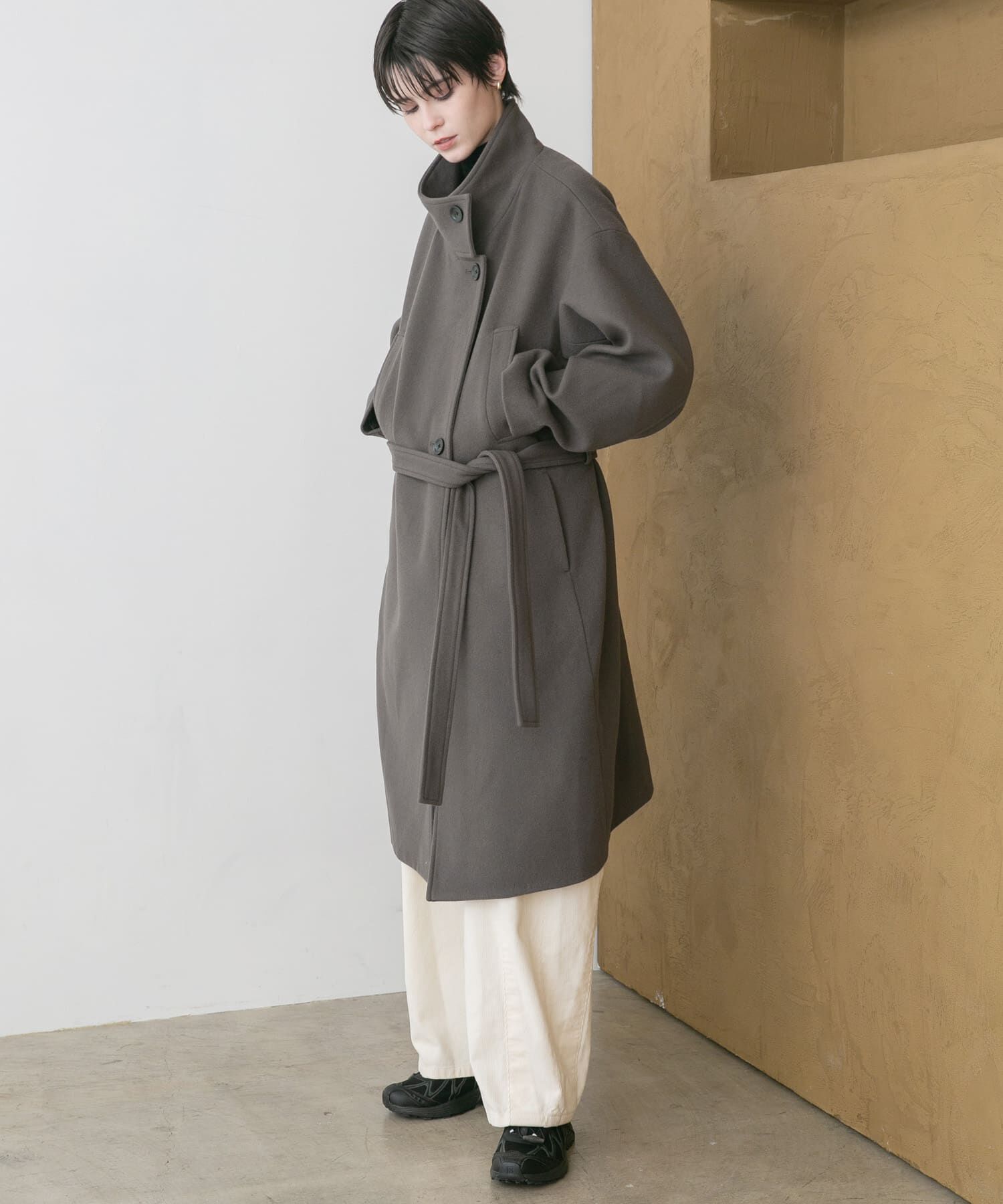 URBAN RESEARCH「スーパー100ウールスタンドカラーコート」|ノーカラーコート|