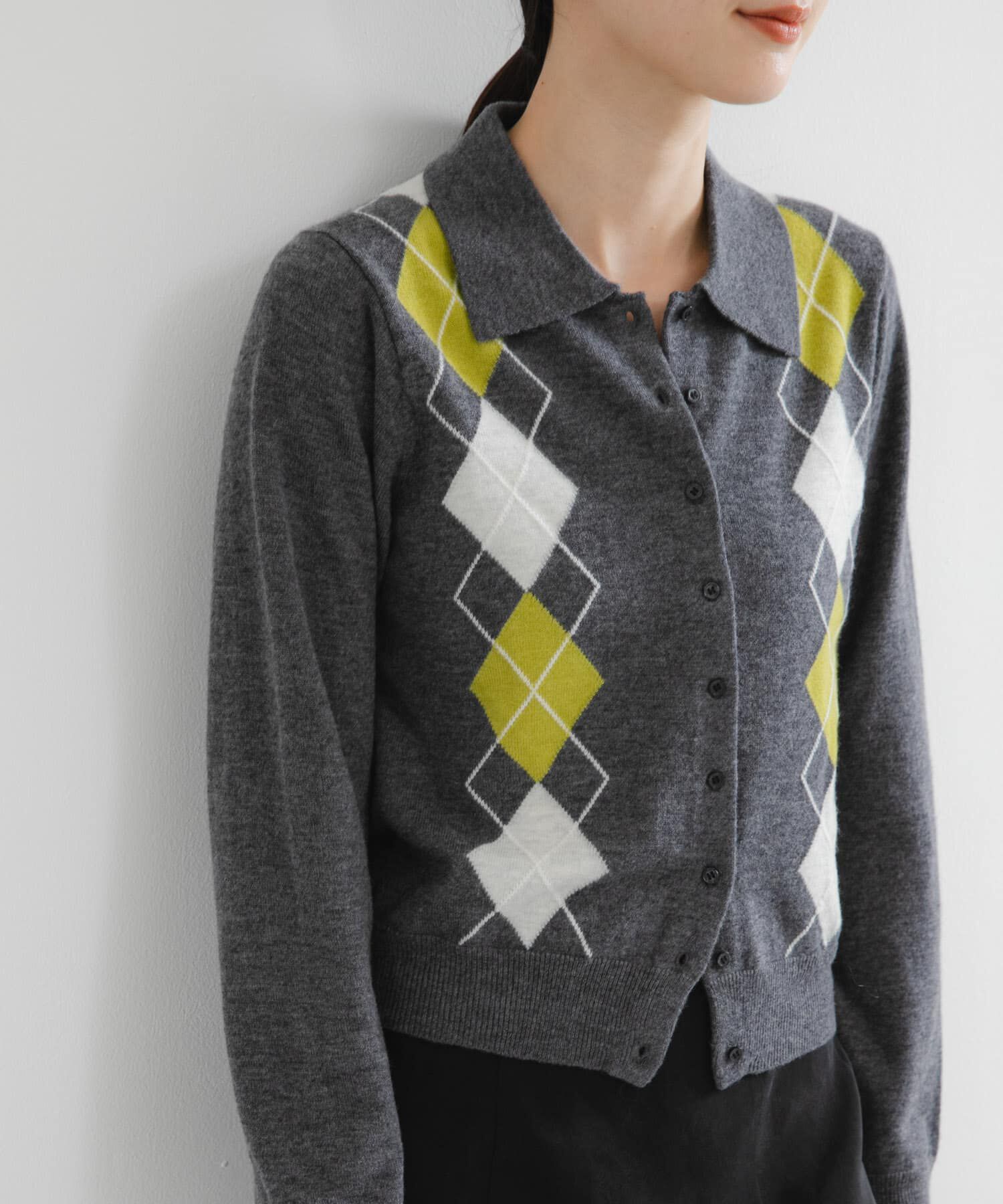 URBAN RESEARCH「アーガイルシャツカラーカーディガン」|ニット・セーター|グレー