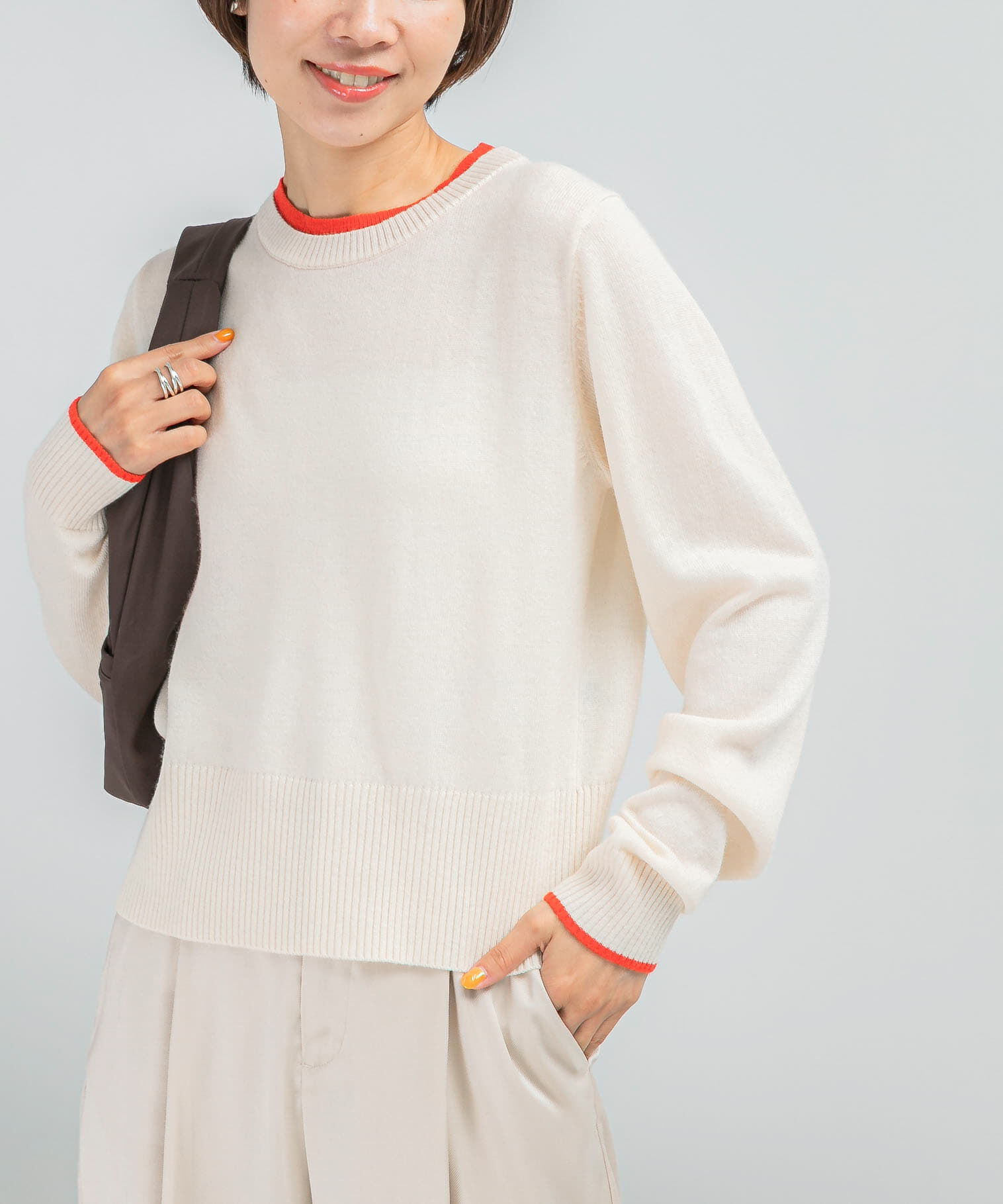 URBAN RESEARCH ROSSO「カシミヤ混バイカラーコンパクトニット」|ニット・セーター|ホワイト系その他