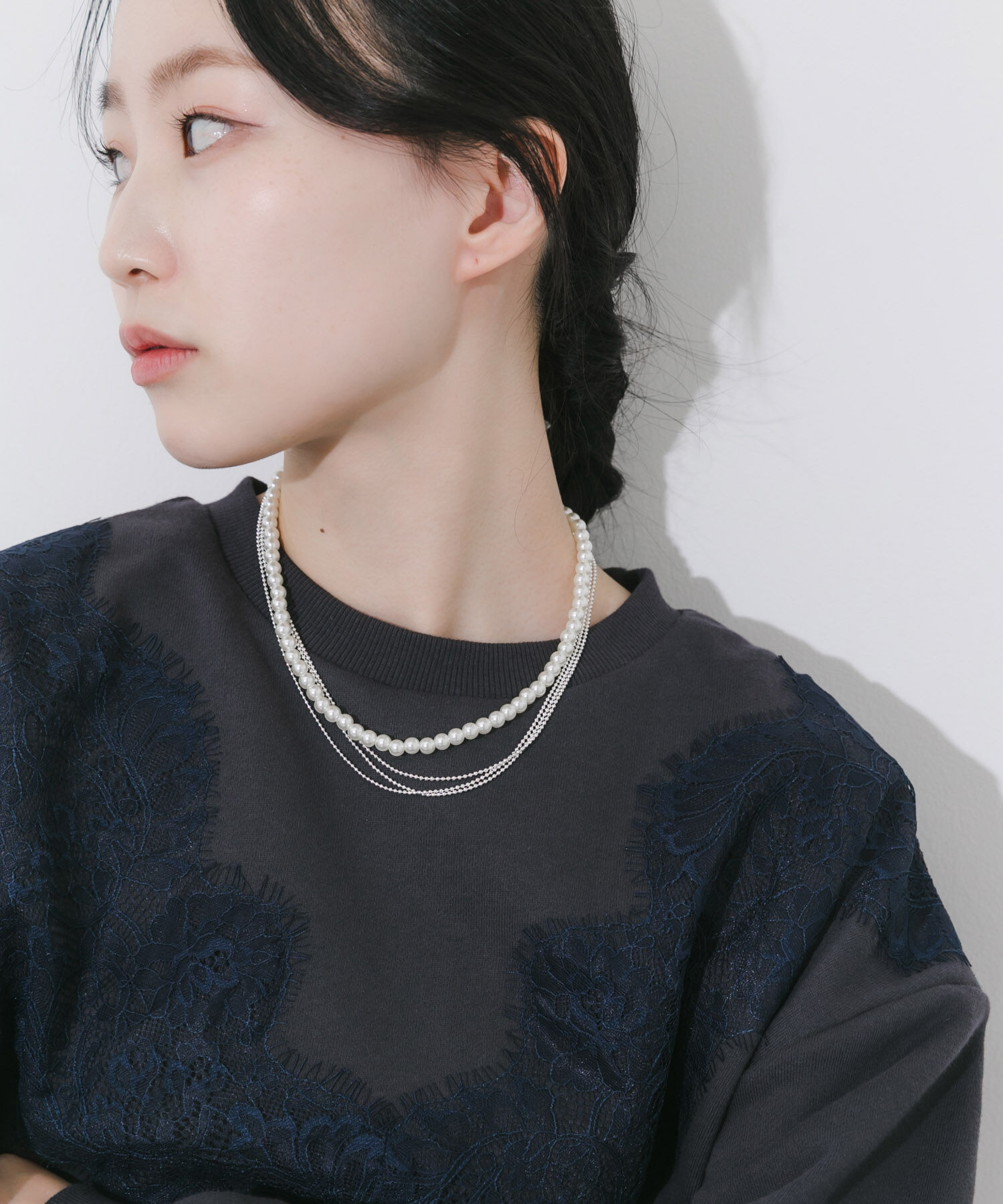 SMELLY「パールチェーンレイヤードネックレス」|ネックレス|