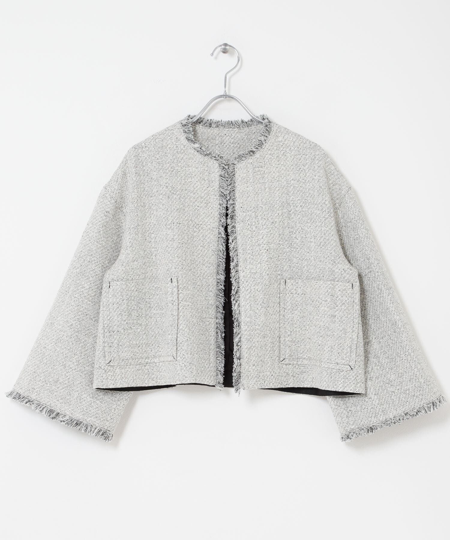 URBAN RESEARCH ROSSO「ツイードショートジャケット」|ノーカラージャケット|