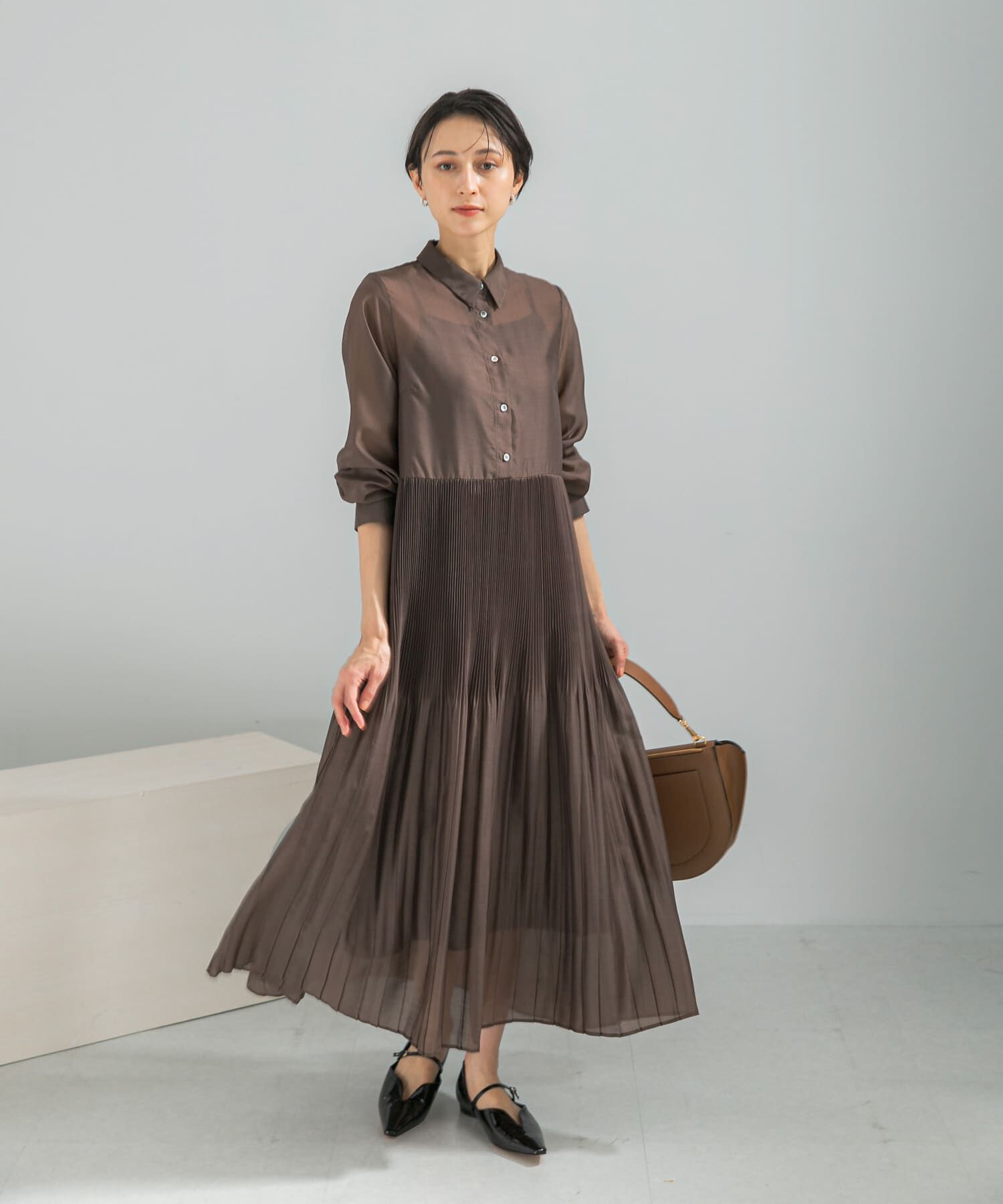 URBAN RESEARCH ROSSO「プリーツロングシャツワンピース」|ワンピース|ブラウン