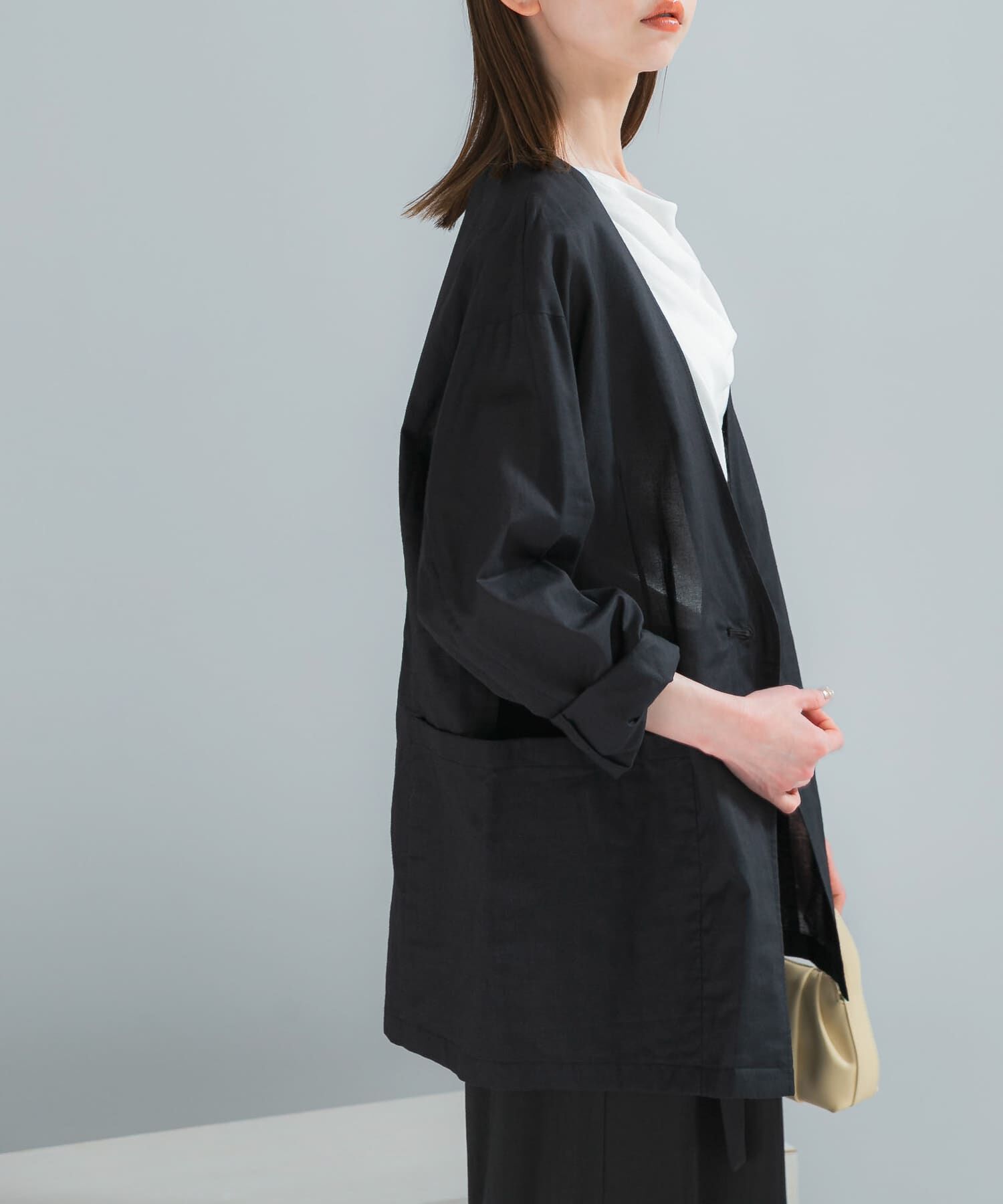 URBAN RESEARCH ROSSO「メモリーコットンライトジャケット」|ノーカラージャケット|