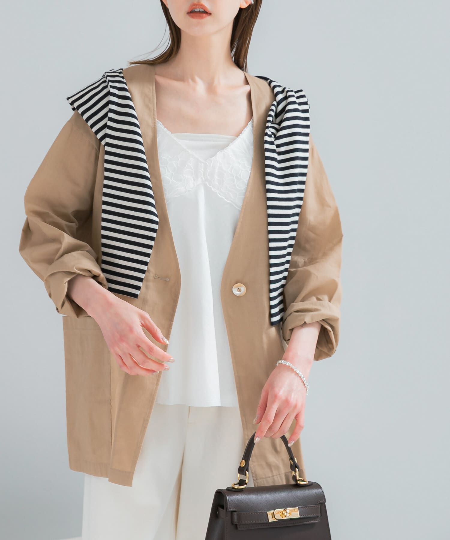 URBAN RESEARCH ROSSO「メモリーコットンライトジャケット」|ノーカラージャケット|