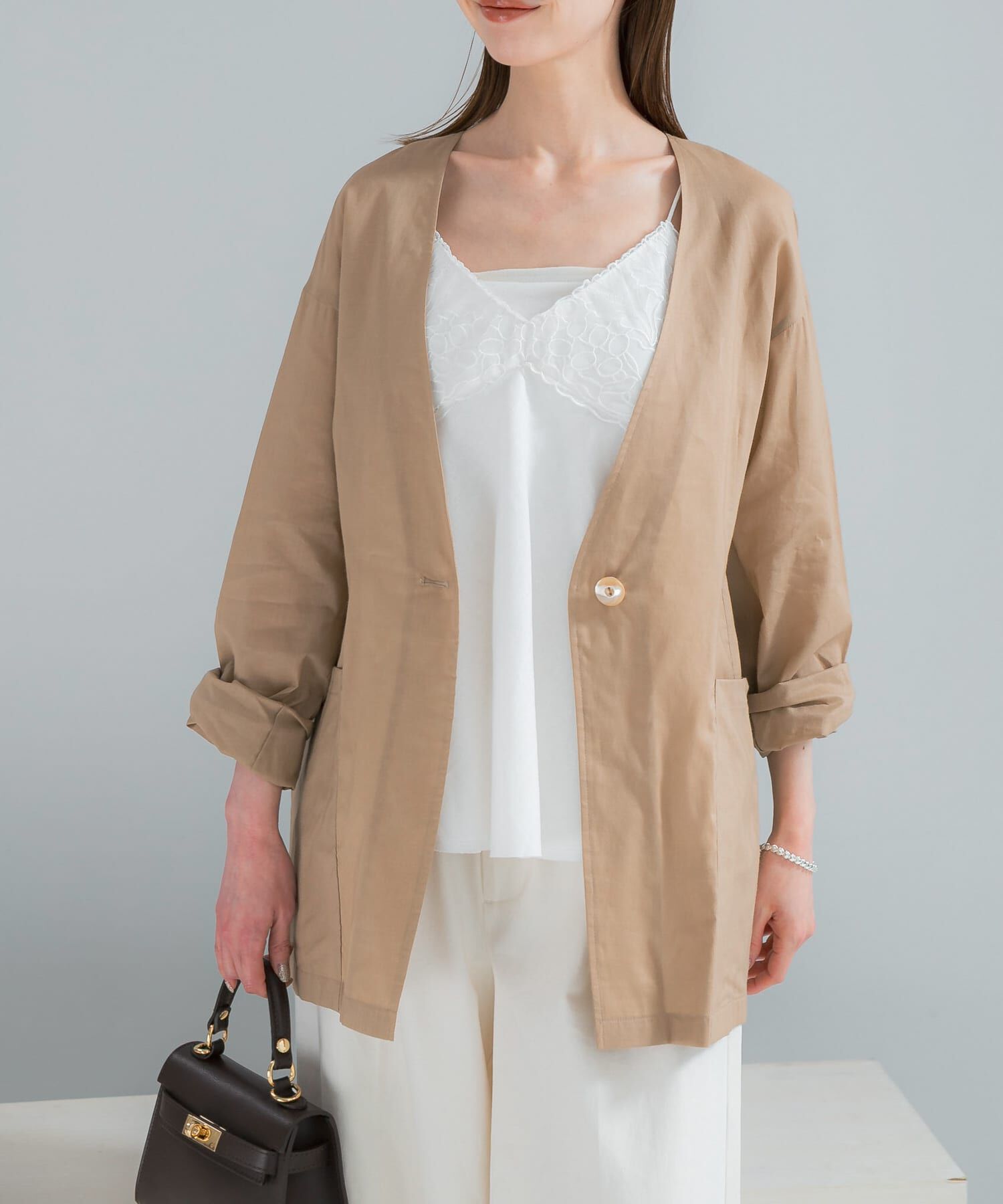 URBAN RESEARCH ROSSO「メモリーコットンライトジャケット」|ノーカラージャケット|