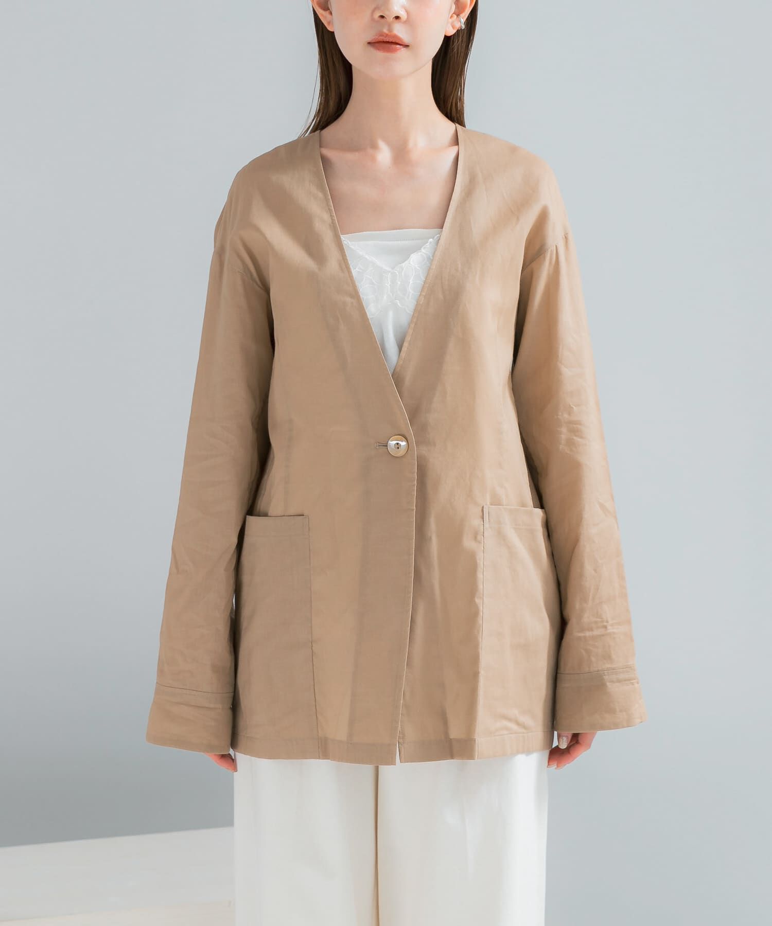 URBAN RESEARCH ROSSO「メモリーコットンライトジャケット」|ノーカラージャケット|