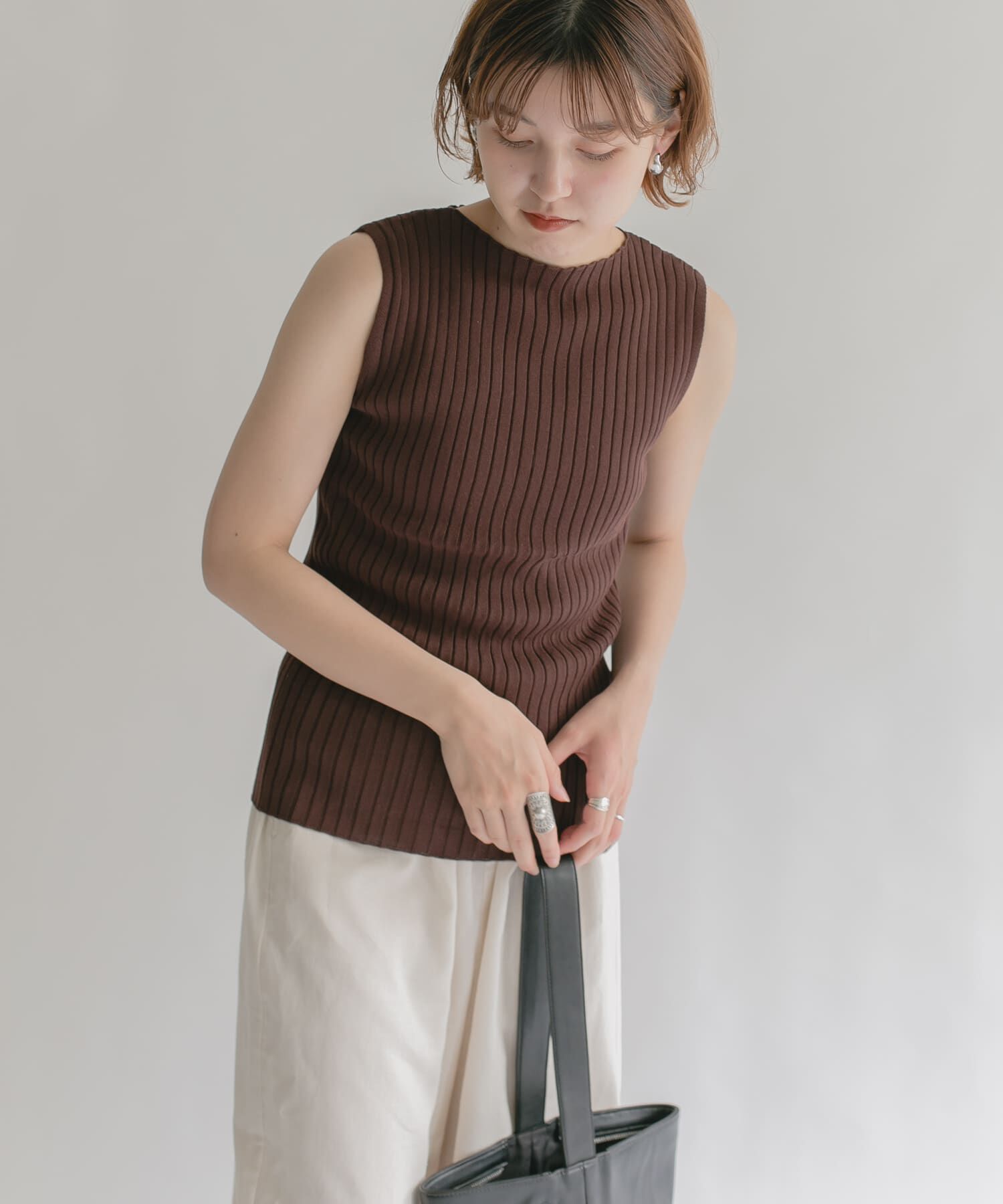  「ボートネックRIBニットタンクトップ」|タンクトップ|