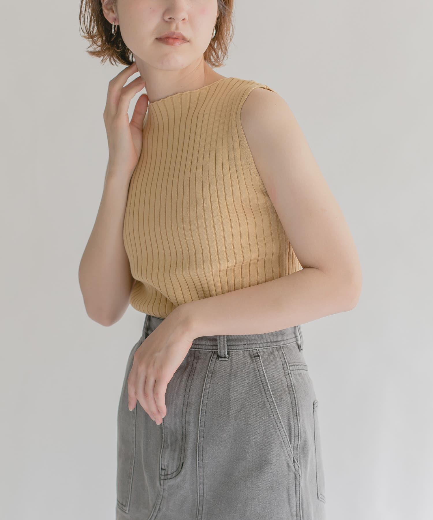  「ボートネックRIBニットタンクトップ」|タンクトップ|