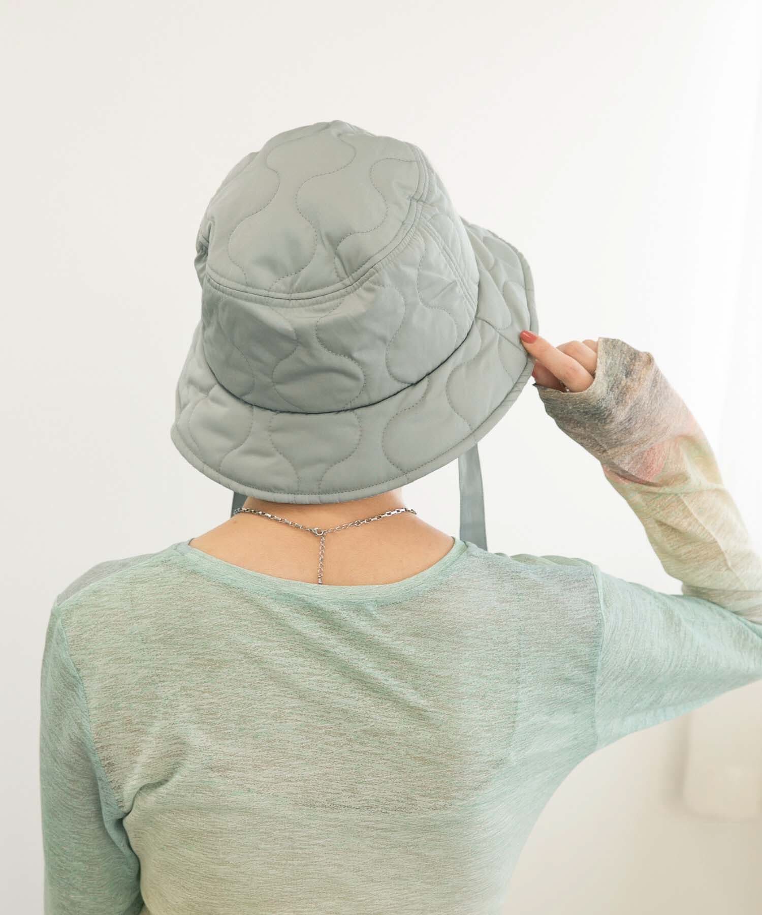  「リボン付きキルティングバケットHAT」|ハット|