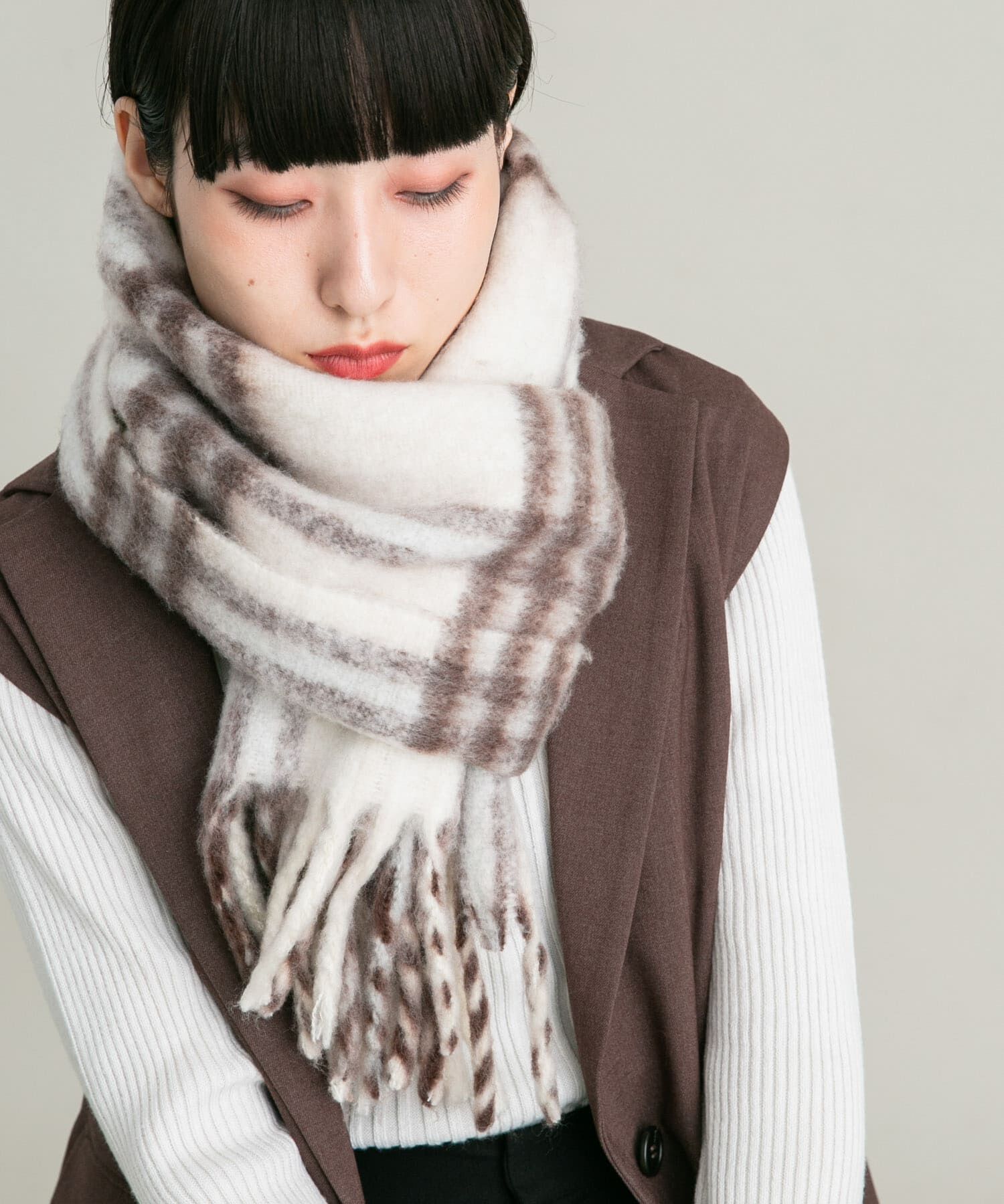  「BIGフリンジチェックストール」|マフラー|