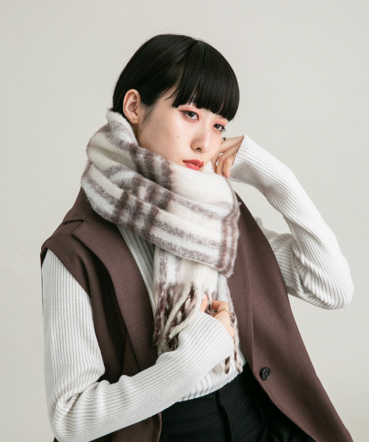  「BIGフリンジチェックストール」|マフラー|