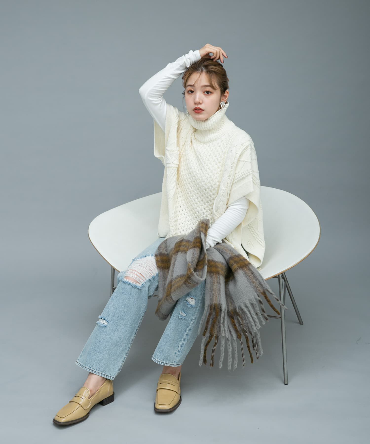  「BIGフリンジチェックストール」|マフラー|