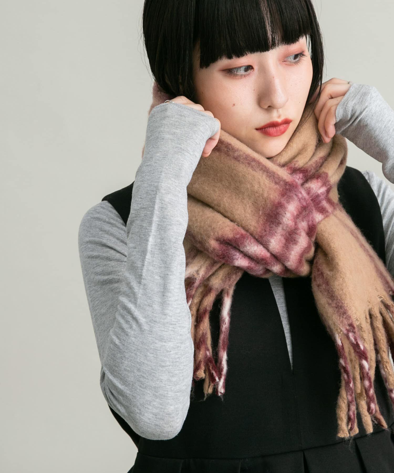  「BIGフリンジチェックストール」|マフラー|