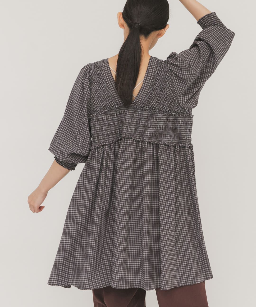  「2WAYシャーリングチェックミニワンピース」|ワンピース|