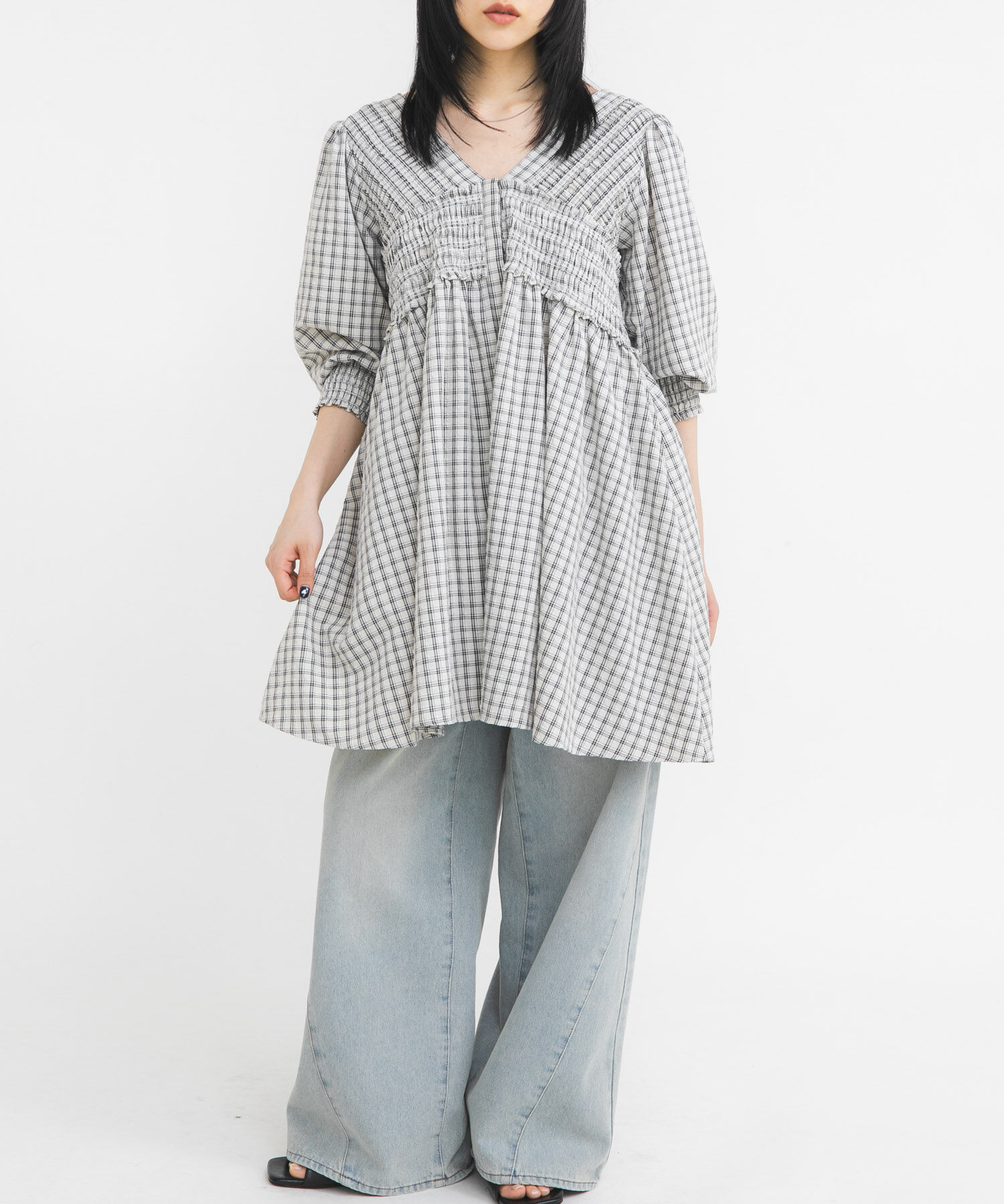  「2WAYシャーリングチェックミニワンピース」|ワンピース|ベージュ系その他