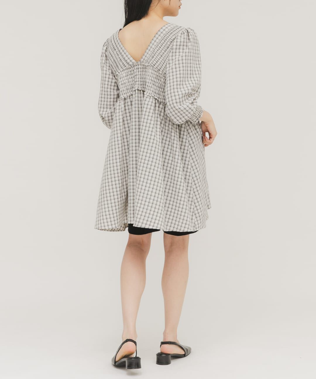  「2WAYシャーリングチェックミニワンピース」|ワンピース|