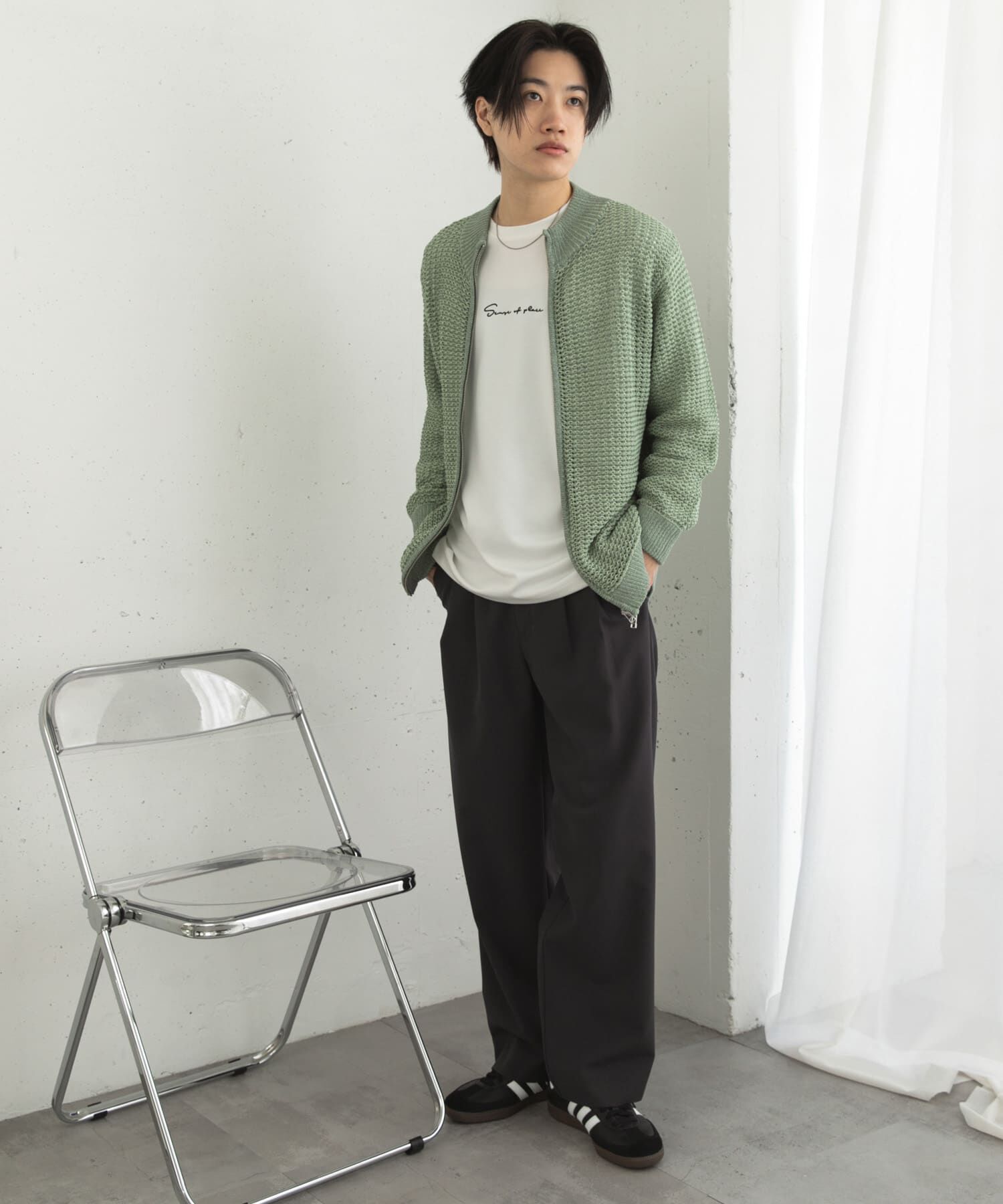 SENSE OF PLACE by URBAN RESEARCH「『ユニセックス』『洗濯可』シアーメッシュドライバーズカーディガン」|カーディガン|