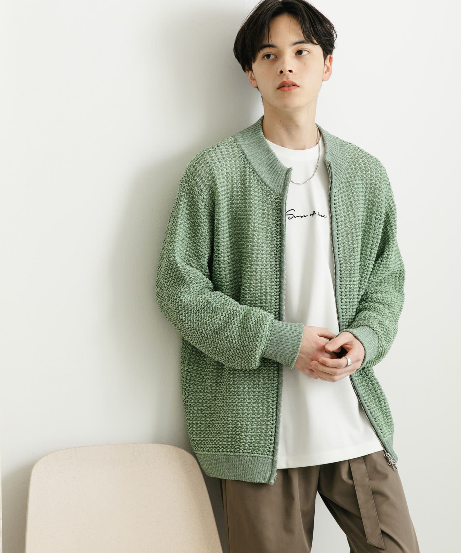 SENSE OF PLACE by URBAN RESEARCH「『ユニセックス』『洗濯可』シアーメッシュドライバーズカーディガン」|カーディガン|