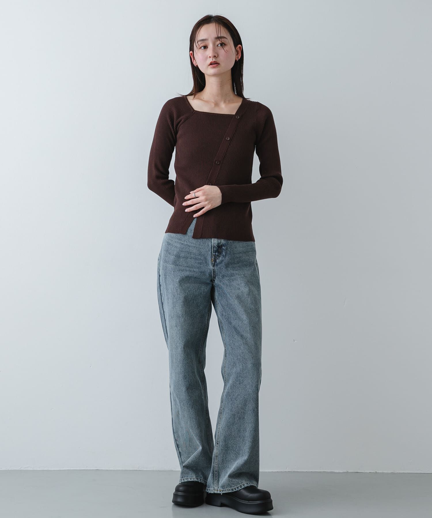 SENSE OF PLACE by URBAN RESEARCH「『洗濯可』アシメデザインリブセーター」|ニット・セーター|