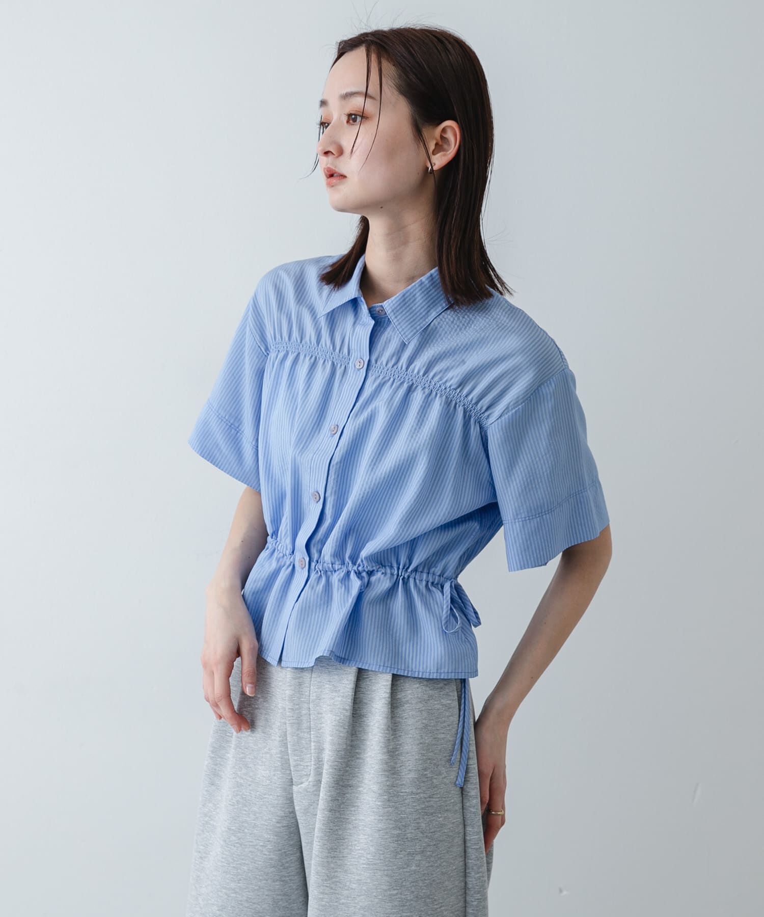 SENSE OF PLACE by URBAN RESEARCH「クロップドペプラムシャーリングシャツ」|シャツ・ブラウス|