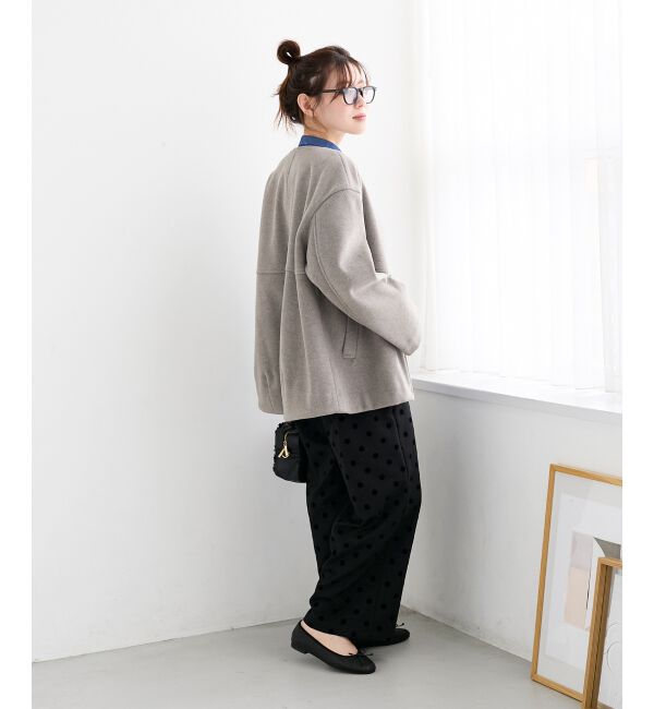  「ニットビーバーノーカラーミドルコート」|ノーカラーコート|