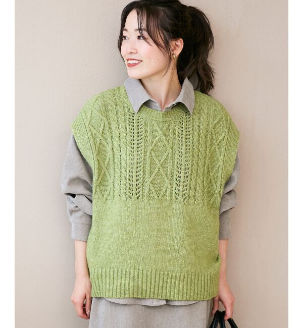  「《WEB限定アイテム》ケーブル柄ニットベスト」|ベスト・ジレ|