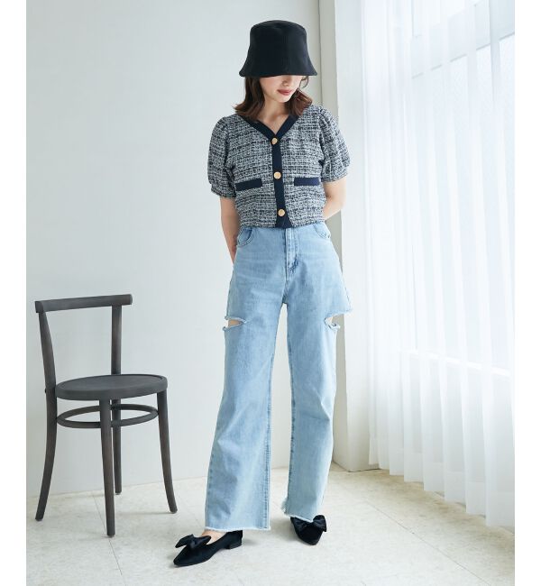 MAJESTICLEGON「カットツイードカーディガン」|カーディガン|