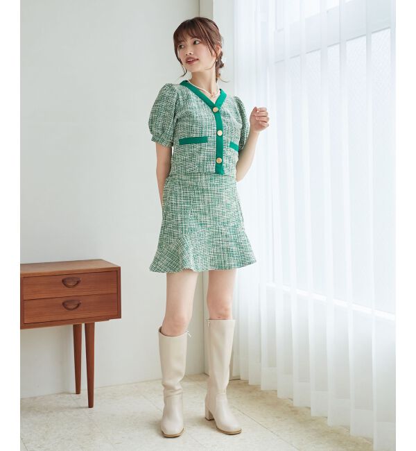 MAJESTICLEGON「カットツイードカーディガン」|カーディガン|